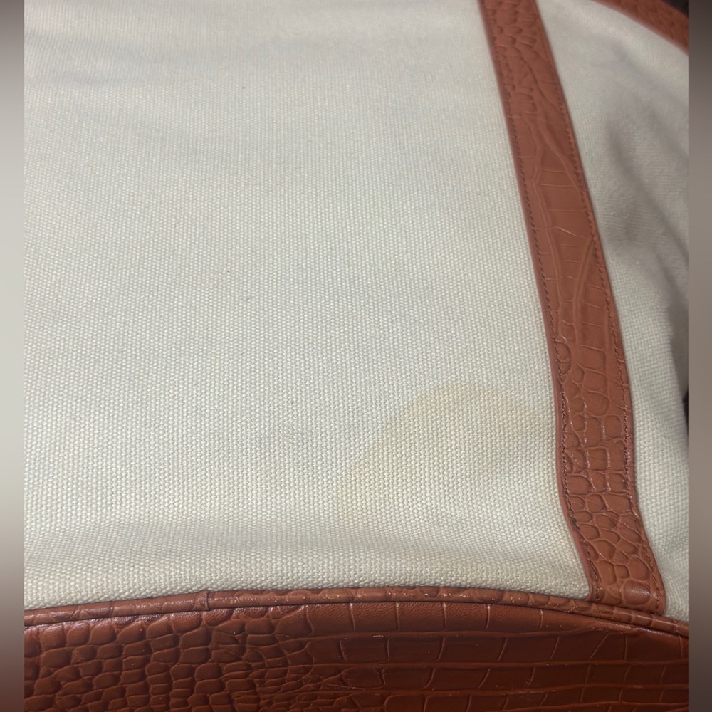 Sancia Minka Canvas and Croc Embossed Cowhide Leather Tote Bag In Cognac/White - Picture 16 of 16